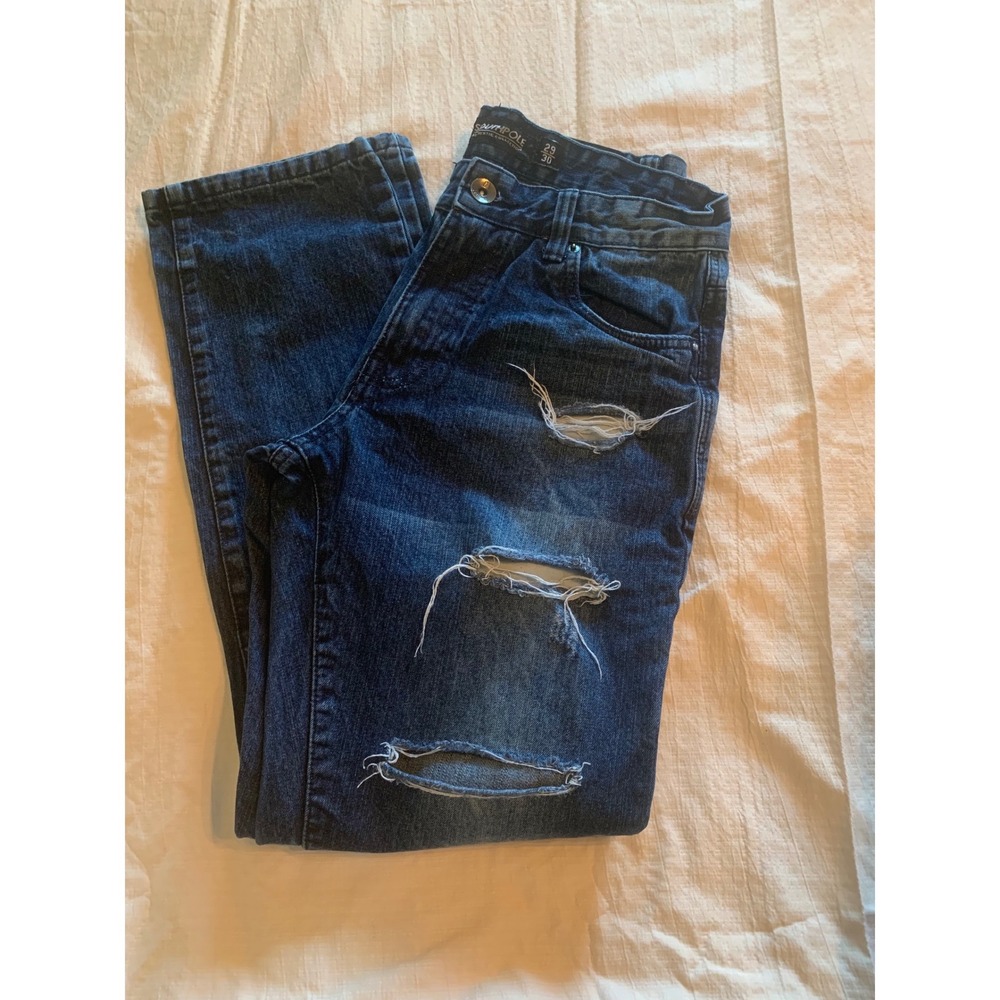 Southpole Mens Distressed Straight Leg Jeans Dark Wash Blue Denim 29x30 Ripped